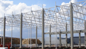 A Large Pre-engineered Metal Building Being Constructed.